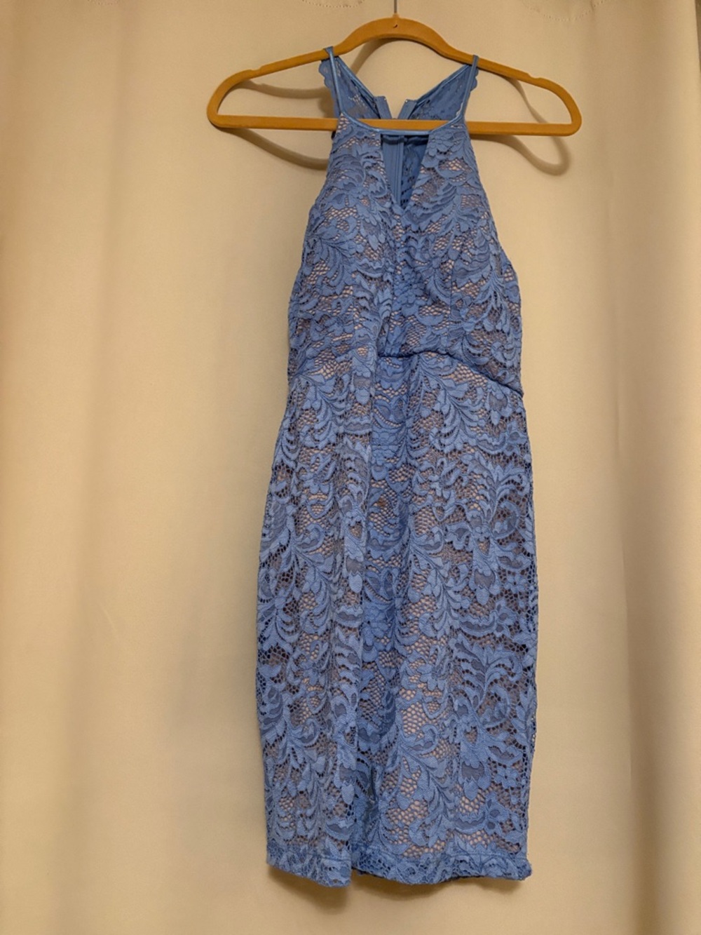 Blue Scalloped Lace Halter Midi Dress in Periwinkle Sz 9